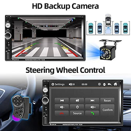 Podofo 2 DIN 7-tolline autoraadio koos Mirror Linkiga iOS/Androidi jaoks, Bluetooth puutetundliku ekraaniga raadio, FM/USB/roolil juhtimine/AUX-IN+tagurduskaamera