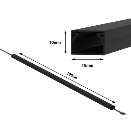 CILSON 10m kaablikanalid 1,5 x 1 x 100 cm / 10 x 1m isekleepuv kaablikanal must vahtteibiga, paigaldusvalmis kaablikate