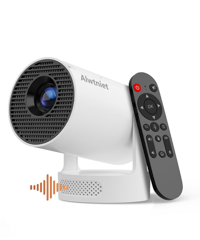 Alwtniet miniprojektor, miniprojektor 4K toega, Wi-Fi 6 ja Bluetooth 5.4, 5W kõlar, automaatne trapetsikorrektuur, 180° pööratav, kaasaskantav projektor koju ja õue Android 11