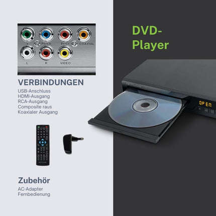 Muse M-55 DV Full HD DVD-mängija, ühildub DVD+R/RW, CD, CD-R/RW, MP3, JPEG ja Xvid taasesitusega, LED-ekraan, HDMI- ja USB-port, pult kaasas