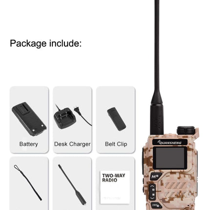 Quansheng UV-K5 kamuflaažvärvides kaasaskantav kahe sagedusribaga kahesuunaline raadiosaatja (VHF/UHF) 5W FM-raadiosaatja (kõrbekamuflaaž)
