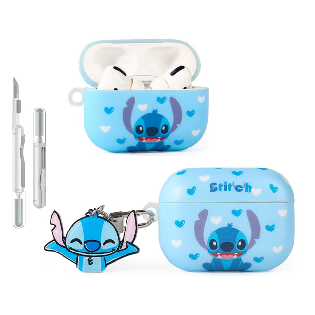 Folaxshoo Compatible with AirPods Pro 2nd/1st Generation Cute Cartoon Funny Case Cover with Cleaner Kit (Blue Stitch)