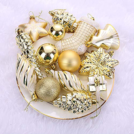 Sattiyrch 76 ct Christmas Ball Ornaments Set for Christmas Tree, Shatterproof Christmas Tree Decorations with Reusable Gift Boxes (Gold)