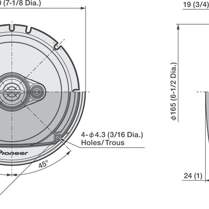 Pioneer TS-A1671F 16.5 cm 3-way coaxial speaker set with 2 speakers (320 W max. each, 70 W sine), powerful sound, high efficiency, 48 mm installation depth, 144 mm installation cutout, with grille