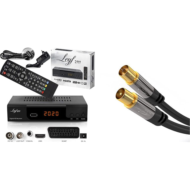 hd-line kaabelvastuvõtja digitaalse kaabeltelevisiooni jaoks - DVB-C + HDMI-kaabel (vastuvõtja) ja KabelDirekt antennikaabel - 2m - (varjestatud, 75 oomi, koaksiaalpistik &gt; koaksiaalühendus)