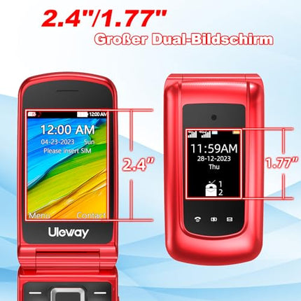 4G Flip Phone for Seniors with Large Buttons, Dual-SIM Flip Mobile Phone with Charging Cradle | SOS Emergency Call Function | Speed ​​Dial | Flashlight | FM Radio | 2.4+1.77 Inch Dual Color Display | Red