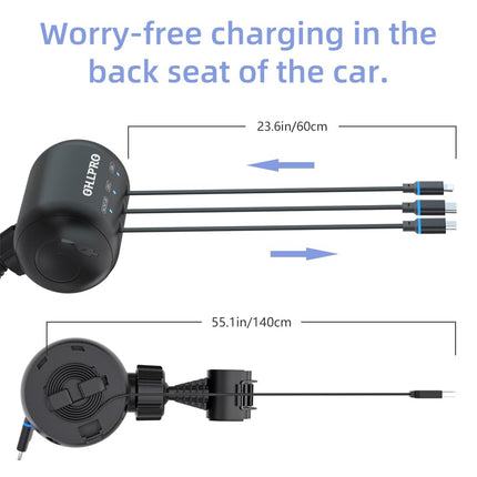 OHLPRO mitme peatoega sissetõmmatav autolaadija, 3-ühes USB-C laadimiskaabel, sissetõmmatav tagaistme autolaadija iPhone'ile, Samsungile, Androidile, ideaalne taksodele, Uberile, šofööridele, reisitarvikutele