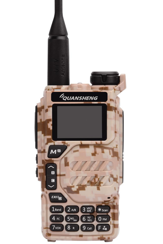 Quansheng UV-K5 kamuflaažvärvides kaasaskantav kahe sagedusribaga kahesuunaline raadiosaatja (VHF/UHF) 5W FM-raadiosaatja (kõrbekamuflaaž)