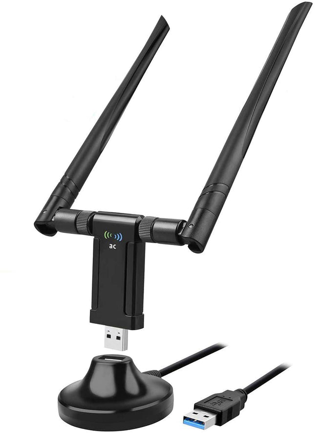 WLAN Stick 1200Mbit/s, WLAN Adapter DualBand 867Mbit/s (5GHz), 433Mbit/s (2.4GHz) traadita adapter 5dBi antenni ja USB 3.0 dokkimisjaamaga lauaarvutile, sülearvutile, Windowsile/Mac OS-ile
