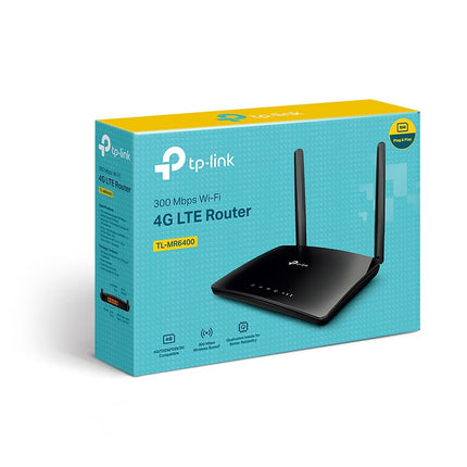 TP-Link TL-MR6400 LTE Router, 4G Router Supports SIM Cards, 4G Cat4 up to 150 Mbps, 2.4GHz N300 Wi-Fi, 4x 100 Mbps Ports, Plug and Play, Up to 32 Devices, Parental Controls, Guest Network, Black