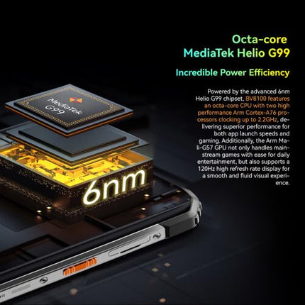 Blackview BV8100 lepinguta õues kasutatav nutitelefon, kahe LED-taskulampiga, 24 GB + 256 GB, 6,5'' 120 Hz 2,4K FHD+, 50 MP kaamera, 8800 mAh aku, IP68 Android 14 veekindel ja vastupidav telefon, GPS NFC must