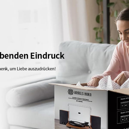 Angels Horn Vintage plaadimängija, Bluetooth HiFi plaadimängija väliste riiulikõlaritega, integreeritud fono-eelvõimendi 33/45 p/min ja AT-3600L helipead, kahekiiruseline rihmülekanne