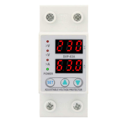 Overcurrent protection, AC230V 63A voltage current protection, single-phase overvoltage protection, 230V-300V adjustable, DIN rail installation