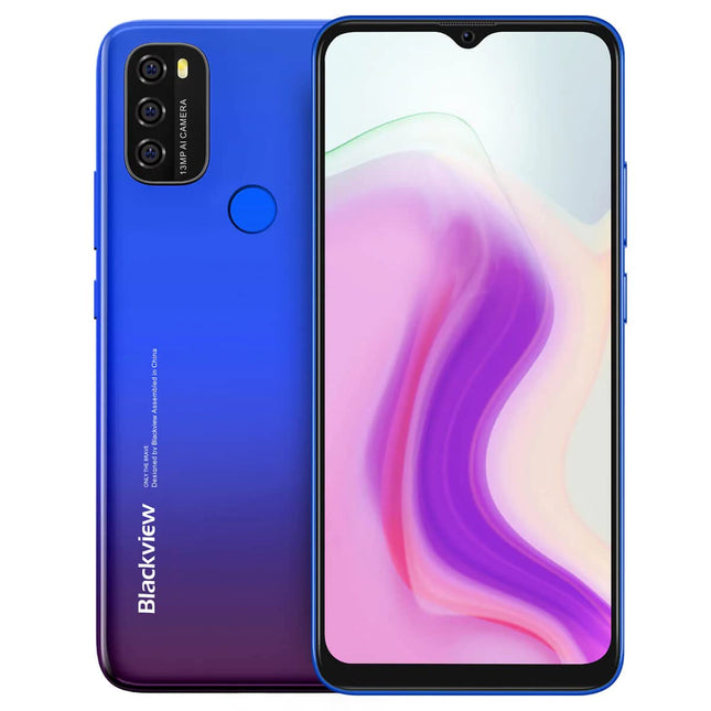 Blackview A70P Android 11 nutitelefon, 6,5-tolline HD+, 8,3 mm õhuke ja kerge, 5380mAh aku, 13MP + 5MP, kahe SIM-kaardiga 4G mobiiltelefon, näotuvastus ja sõrmejäljelugeja, GPS, sinine