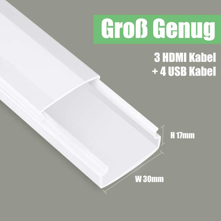 MUDEELA isekleepuv kaablikanal valge, 320 cm PVC kaablikate, kaablikanal kaablite peitmiseks, TV kaablikanal kõikidele toitekaablitele kodus/kontoris, 8 tk x P40cm*L3cm*K1.7cm,