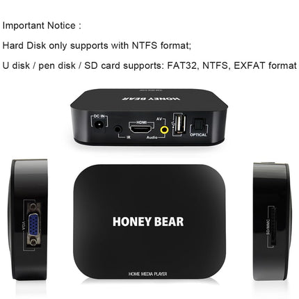 HONEY BEAR Full HD 1080P meediapleier TV-boks HDMI USB SD/MMC MKV 2TB välisele kõvakettale, MITMESUGUSE TEEL