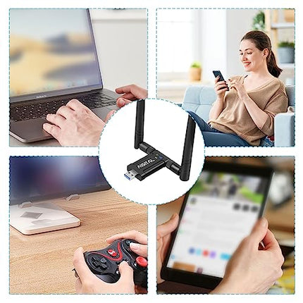 WLAN adapter 1200Mbit/s, WLAN USB stick dual-band 867Mbit/s (5GHz), 300Mbit/s (2.4GHz) WLAN receiver with 2*5dBi antenna and USB 3.0 docking station with 65cm cable for PC desktop laptop Windows/Mac OS