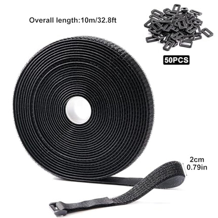 Durable nylon hook and loop fastener strips, adjustable hook and loop fasteners, cut to length, ideal for wire management, cable organizers and cable ties, black (size: 1)