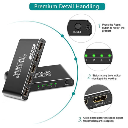 HDMI jaotur 1 sisend 4 väljundit - 4k HDMI jaotur 1 sisend 4 väljundit toetab HDCP 1.4 4K 3D UHD 1080P - HDMI jaotur 4 monitori samaaegselt HD TV Fire Stick Xbox PS3 PS4 jaoks