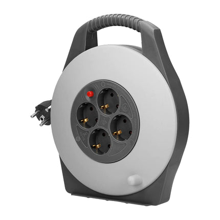 Orno AE-13113(GS)/G Mini cable reel 10m with 4 sockets, stand and child safety contacts, 2300W / 10A, 230V, 50Hz, dimensions 22.5 x 28 x 8 cm