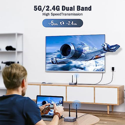 HDMI Wireless Transmitter and Receiver, Lemorele 656FT/200M Wireless HDMI Extender 1080P with HDMI LoopOut/IR 5G Streaming Video/Audio to TV, Projector, Monitor