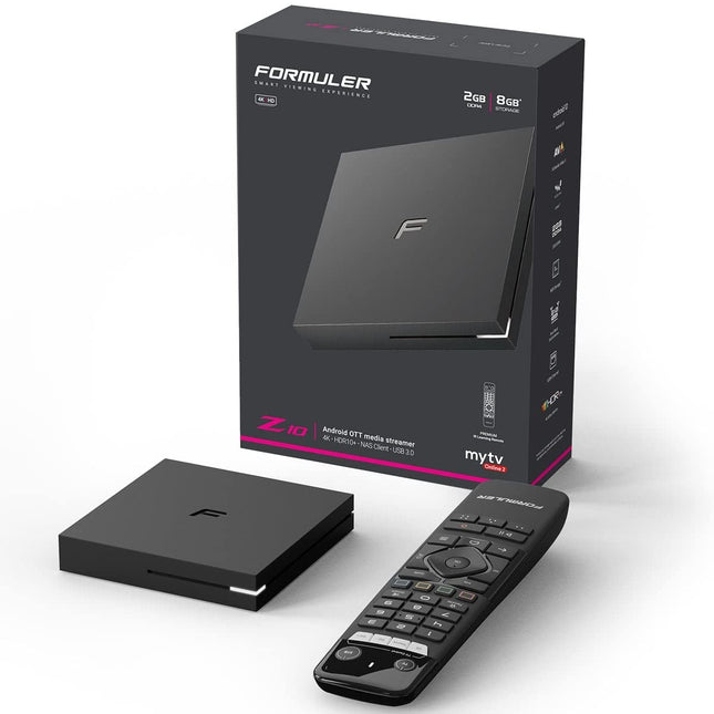 Formuler Z10 4K Ultra HD Android 10 IP-vastuvõtja (60 kaadrit sekundis, HDR10+, kahesageduslik WiFi, LAN, Bluetooth 5.0, USB 3.0, HDMI, 2 GB RAM ja 8 GB välkmälu, Widevine L1 ja L3, OTT-meediapleier, must)