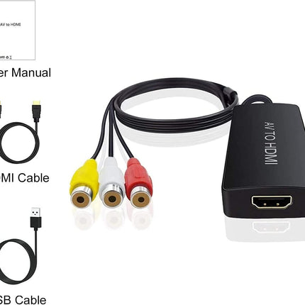 Wrugste RCA-HDMI muundur, AV-HDMI adapter, komposiitadapter 1080P, PAL/NTSC ühildub Wii/Wii U/PS One/PS2/PS3/STB/Xbox/VHS/VCR/Blue-Ray DVD-ga