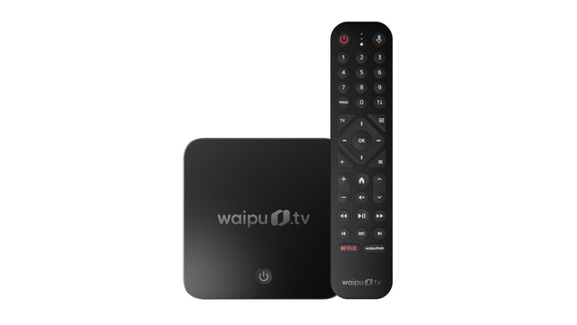waipu.tv Box | Includes remote control with illumination | TV via Wi-Fi | LAN | HDMI | 4K | HDR10+ | Dolby Vision | Dolby Atmos | Voucher for 3 months of 300 TV channels &amp; 40,000 films &amp; series