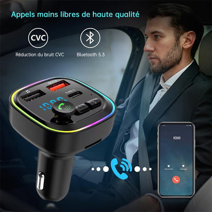 Bluetooth 5.3 FM-saatja, autoraadio adapter, QC3.0 kiirlaadimisega LED-ekraan, juhtmevaba Bluetooth MP3-mängija, toetab USB-d ja TF-kaarti