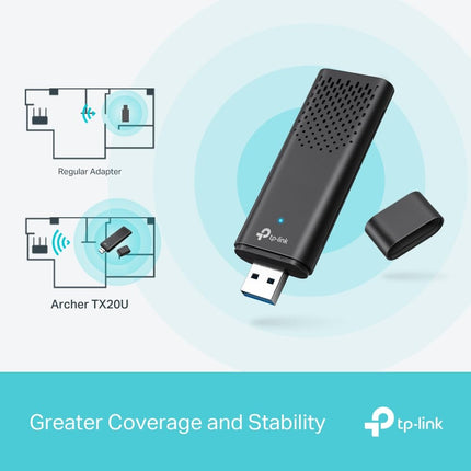 TP-Link Archer TX20U WLAN-pulk arvutile, AX1800 kahesageduslik, ühildub ainult Windows 11/10-ga, USB 3.0, MU-MIMO, OFDMA, WPA3 krüptimine