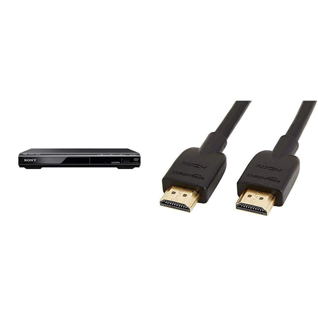 Sony DVP-SR760H DVD-mängija/CD-mängija (HDMI, 1080p ülesskaleerimine, USB-sisend, Xvid-taasesitus, Dolby Digital) ja Amazon Basics kiire HDMI 2.0 kaabel, Ethernet, 3D, 4K video taasesitus ja ARC