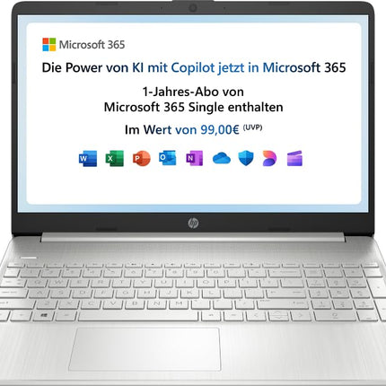 HP Laptop | 15.6" FHD display | Intel Celeron N4500 | 4 GB DDR4 RAM | 128 GB SSD | Intel UHD Graphics | Windows 11 Home in S mode | QWERTZ keyboard | Silver | incl. Microsoft Office 365 Single