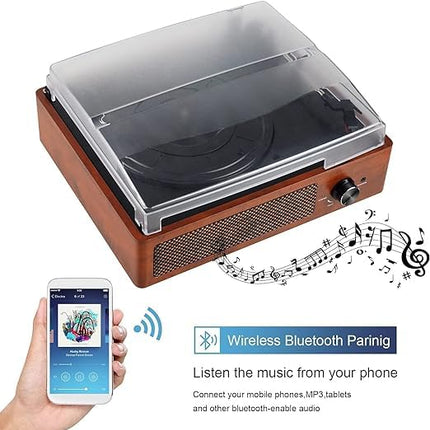 Vinyl Record Player Bluetooth Record Player with Built-in Speakers Vintage Record Player Record Player with 3-Speed ​​33/45/78 U/Auto-Stop RCA/Aux-in 3.5 mm