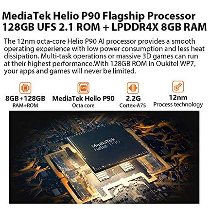 OUKITEL WP7 Flagship Outdoor Smartphone without Contract, 48MP Triple Camera + 8MP IR Night Vision Camera, 16MP Front Camera, Helio P90 8GB + 128GB, 8000mAh Battery, NFC, 6.53” FHD+ Rugged Smartphone Black