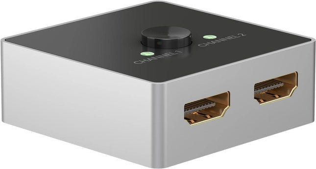 goobay 58486 HDMI-lüliti 2 sisendit, 1 väljundit / 4K sagedusel 60Hz (2160p) HDMI-jaotur/HDMI 2.0-lüliti PS4, PS5, sülearvutite või monitoride jaoks, hõbedane/must
