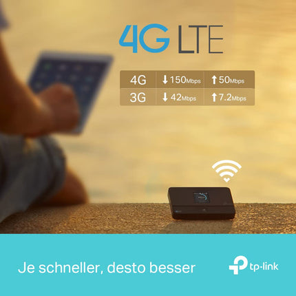 TP-Link M7350 - 4G (CAT4) Portable WiFi Router, MiFi, Color Screen, 150 Mbps, 2000 mAh Battery (8 h), Connects 10 Devices Simultaneously, Easy Configuration, Black