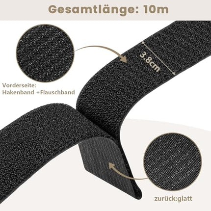 ZSURLUX Takjapaelaga kaablisidemed, korduvkasutatavad 3,8 cm * 10 m, kaablisidemed, takjapaelaga kaablite haldamiseks, takjapaelaga kinnituslint, eriti tugev korraldamiseks ja hoiustamiseks, must