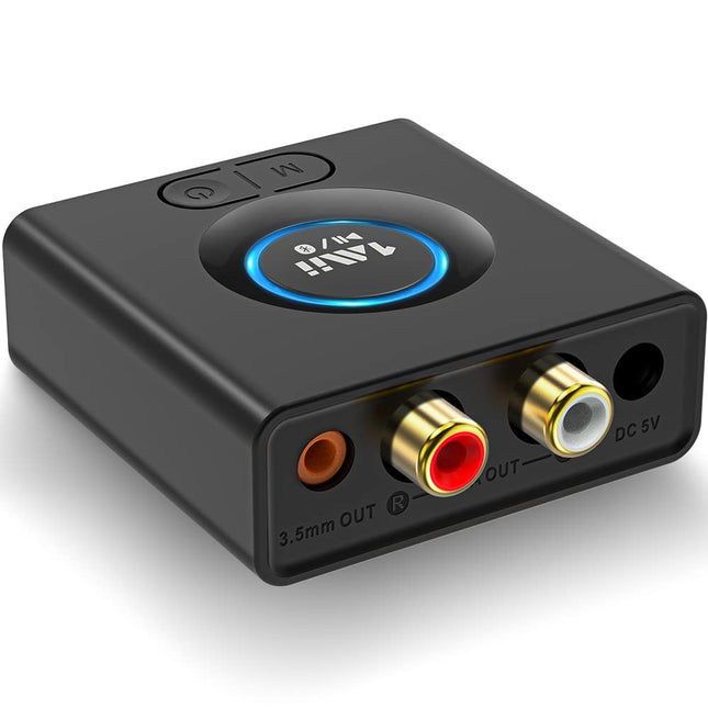 1Mii Bluetooth 5.0 vastuvõtja, Bluetooth-audioadapter muusika voogedastussüsteemi jaoks, traadita audioadapter 3,5 mm RCA-ga kõlarite ja stereosüsteemi jaoks, bassirežiim, 12 tundi mänguaega