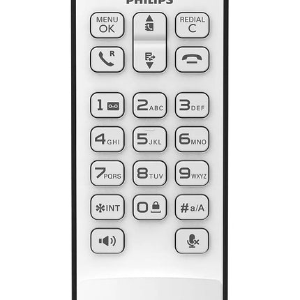 Philipsi lauatelefon M4501W/01 - kompaktne disain - kvaliteetne heli ja vabakäeseade - telefoniraamat kuni 50 nimega - ökorežiim - 16 tundi kõneaega - valge