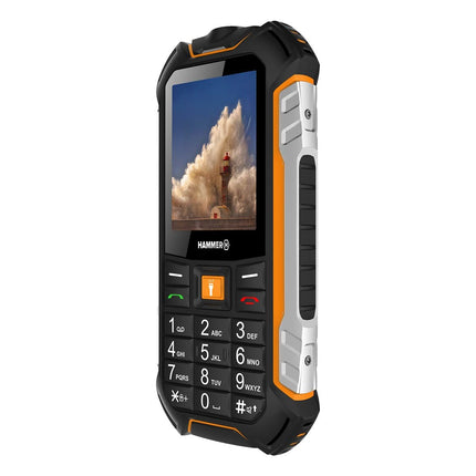 Hammer H Power LTE mobile phone without contract, 2.4-inch color display, robust, mega battery 3100 mAh, (IP68), shockproof, construction site buttons, flashlight, dual SIM, 256 MB keypad phone - black