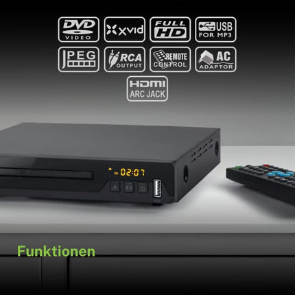 Muse M-55 DV Full HD DVD-mängija, ühildub DVD+R/RW, CD, CD-R/RW, MP3, JPEG ja Xvid taasesitusega, LED-ekraan, HDMI- ja USB-port, pult kaasas