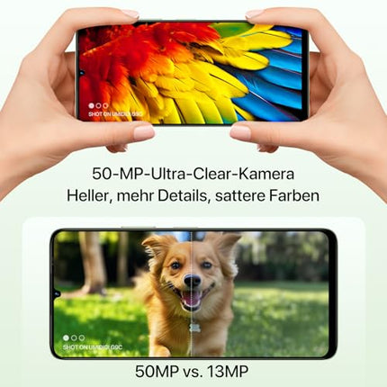 UMIDIGI G9C 50MP nutitelefon lukustamata Android 14-12(6+6) GB+128GB mobiiltelefon 6,75-tolline 90Hz ekraan, 5000mAh, 2,2GHz protsessor, 4G kahe SIM-kaardiga, kaasas laadija, Bluetooth 5.4/Face ID/GPS/NFC-roheline