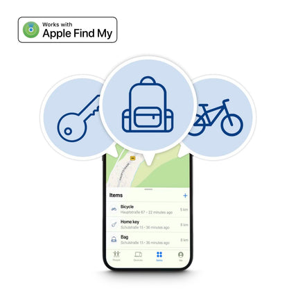 Hama võtmeotsija Apple Find My rakendusele, 4 tk. (võtmeotsija Bluetoothiga, alarm, mobiiltelefoni võtmeotsija võtmete, rahakoti, pagasi, lemmikloomade, iOS-i, iPhone'i, iPodi, iPadi, vahetatava nööppatarei jaoks) valge