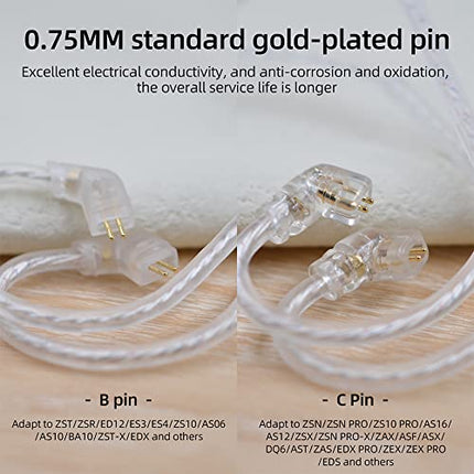 Yinyoo KZ kõrvaklappide pikenduskaabel 0,78 mm 2-pin - 3,5 mm topelthõbetatud 2-sooneline stereo pistikukaabel ZST/ZSR/ED12/ES3/ES4/ZS10/AS06/ZS10/ZST-X/EDX (B-pin, ilma mikrofonita)