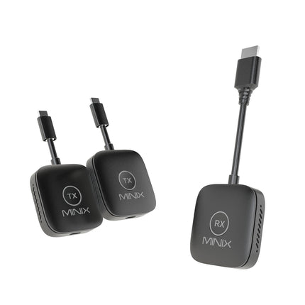MINIX juhtmevaba HDMI – kaks saatjat ja üks vastuvõtja, mitme ekraaniga ühenduse pikendus, juhtmevaba kahekordne USB-C–HDMI-adapter 1080p, 164 jalga/50 m/WiFi 2.4G/5G/60 Hz, Bluetooth HDMI telerite/arvutite/sülearvutite jaoks