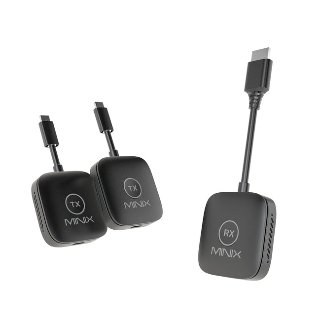 MINIX juhtmevaba HDMI – kaks saatjat ja üks vastuvõtja, mitme ekraaniga ühenduse pikendus, juhtmevaba kahekordne USB-C–HDMI-adapter 1080p, 164 jalga/50 m/WiFi 2.4G/5G/60 Hz, Bluetooth HDMI telerite/arvutite/sülearvutite jaoks