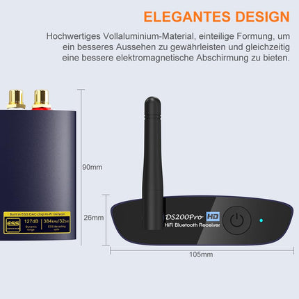 1Mii HiFi Bluetooth 5.3 muusikavastuvõtja koduse stereosüsteemi jaoks LDAC-iga, Bluetooth-heliadapter Audiophile DAC-iga aptX HD, RCA optiline väljund AV-vastuvõtja või stereovõimendi jaoks - DS200Pro sinine