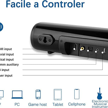 Bluetooth Soundbar for TV devices, PC speakers, remote control included, compact, with 3 EQ modes for TV 4K Home Cinema, PC, video projector, mobile phones