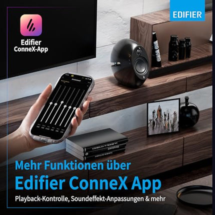 Edifier E25HD Bluetooth kõlarikomplekt – 74 W RMS – Parim helikvaliteet bassrefleksmembraaniga – LDAC tehnoloogia – Bluetooth 5.3 – Elegantne disain – Optilised + Aux ühendused – Must
