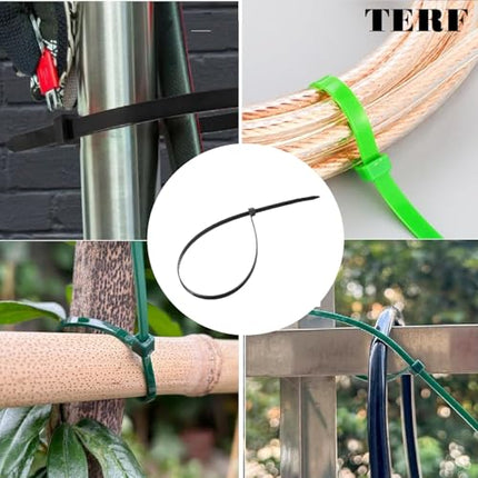 TERF® metallhammastega kaablisidemed, 370 mm x 4,8 mm, vastupidavad nailonist kaablisidemed, turvaline isesulguv mehhanism, plastkaablisidemed koju, kontorisse, aeda, töökotta, lattu, isetegemiseks